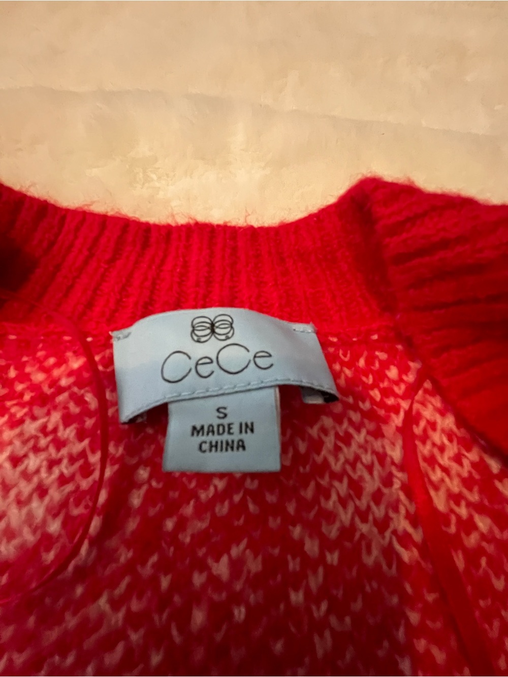 CeCe Bright Red Crewneck Sweater with Subtle Pattern